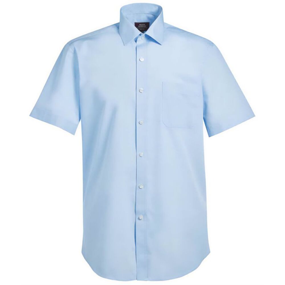 Brook Taverner Mens Rosello Poplin Short-Sleeved Formal Shirt / Blue